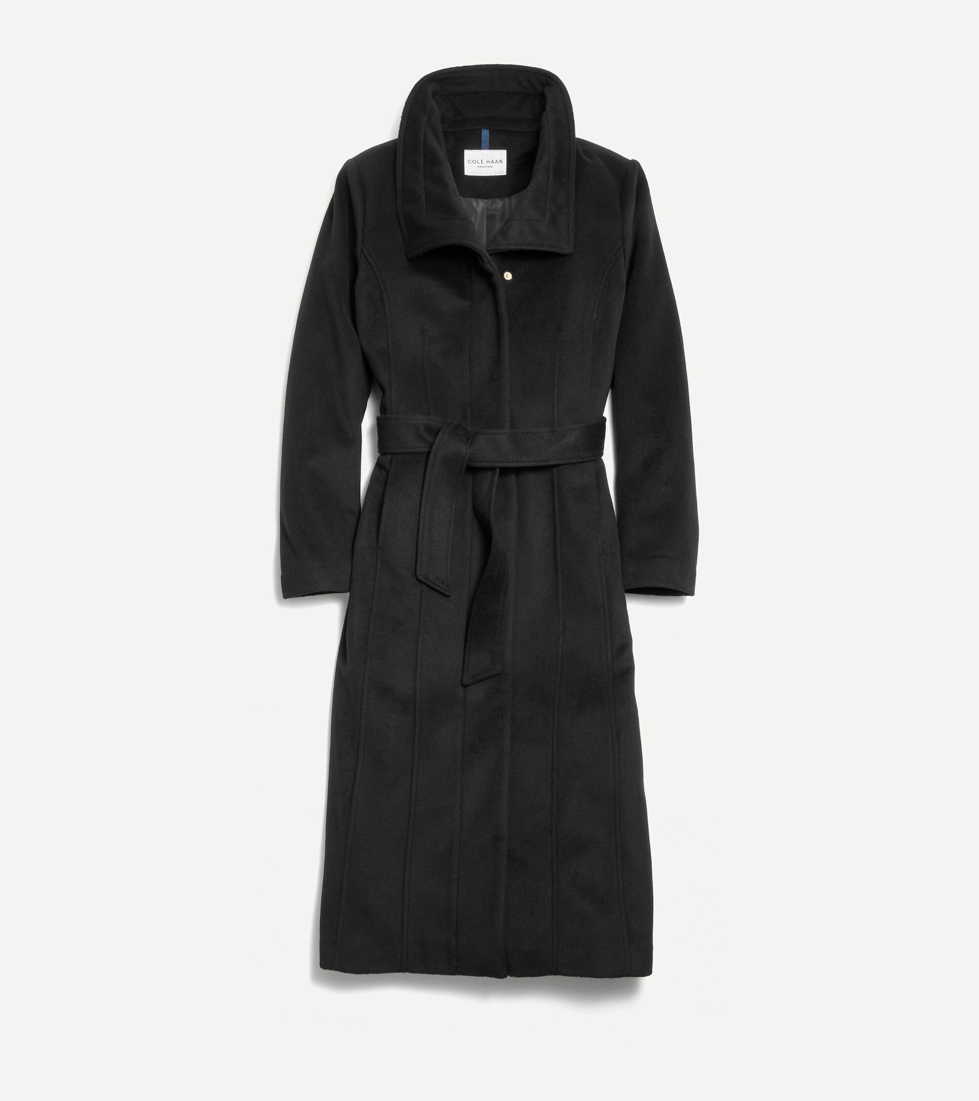 Women s Slick Wool Long Coat in Black Cole Haan